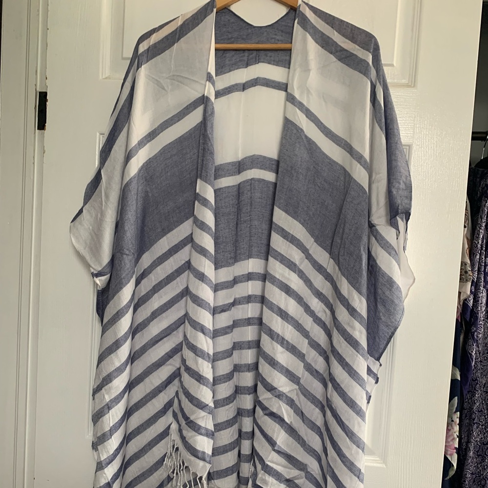 Striped poncho, O/S, blue and white striped